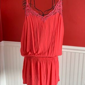 Coral Dress or Coverup with Tassels Tie Waist